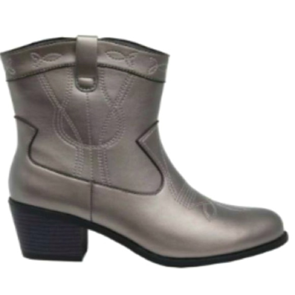Rampage Embroidered Western Ankle Boots in Pewter Vegan Leather.